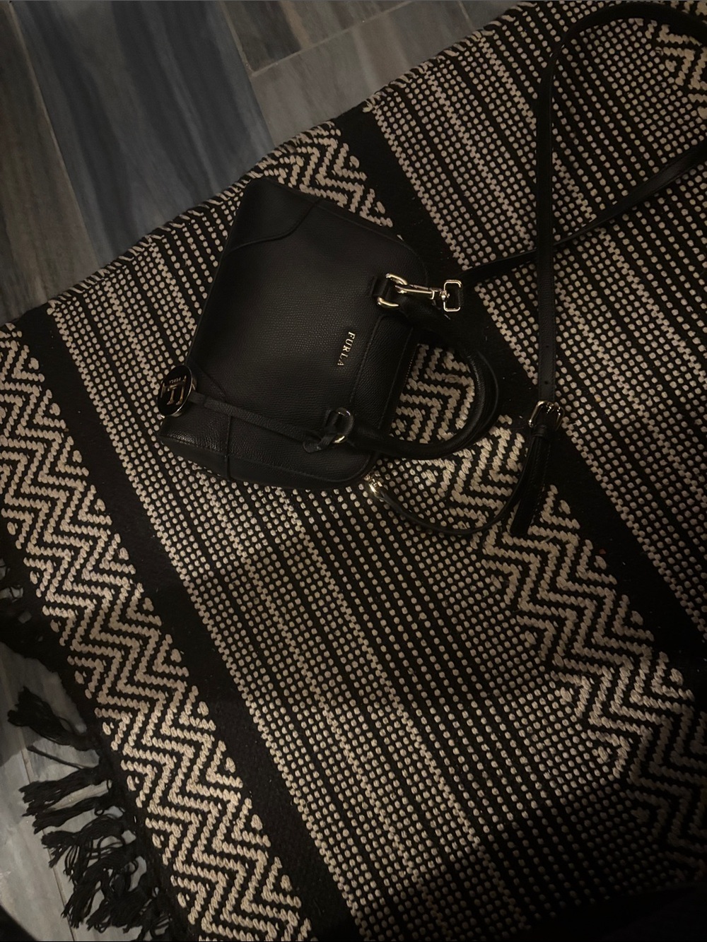 Furla Black Leather Dome Crossbody Satchel